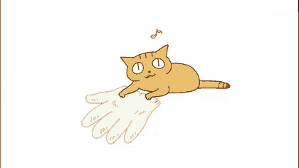 a cartoon cat is playing with a glove .