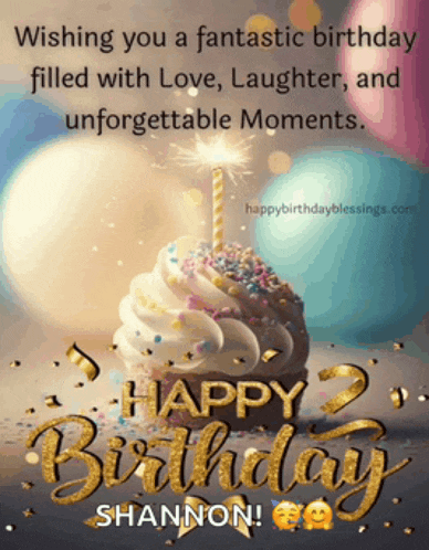 a birthday card for shannon with a cupcake and balloons