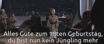 a group of people are standing in front of a sign that says alles gute zum 18ten geburtstag du bist nun kein jungling mehr