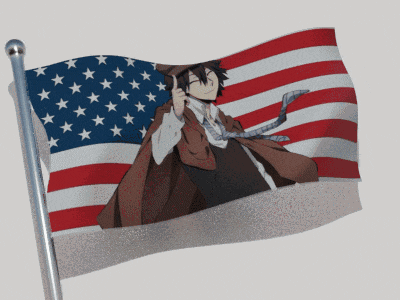 an american flag with a picture of a man in a hat
