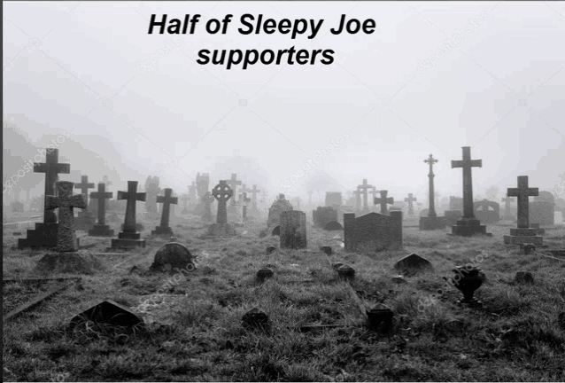 a cemetery with the words half of sleepy joe supporters on the bottom