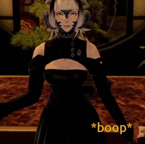 a computer generated image of a woman with horns and the word boop below her