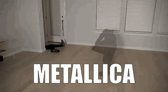 a shadow of a person laying on the floor with the word metallica below it