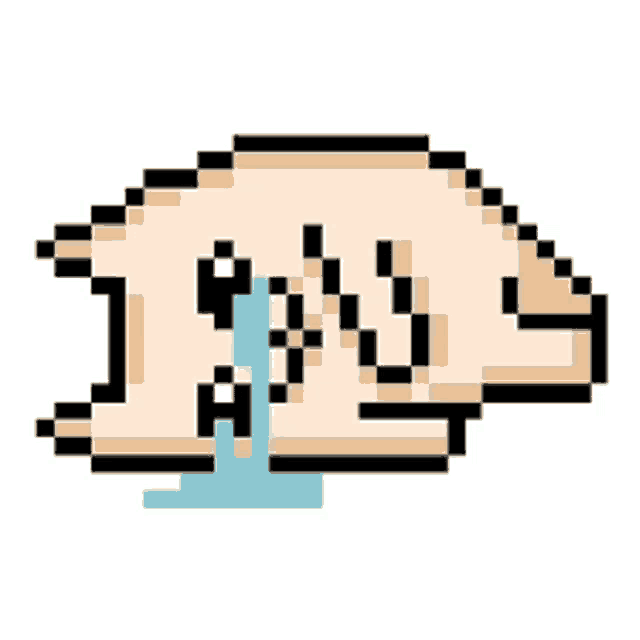 a pixel art drawing of a person crying with tears coming out of their mouth .
