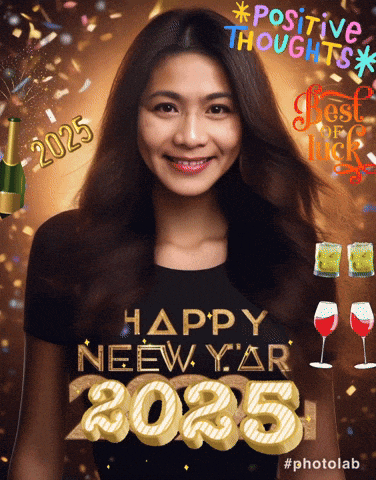 a woman wearing a happy new year 2025 shirt