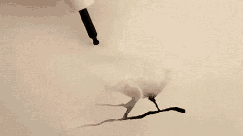 two birds are sitting on a branch in a black and white painting .