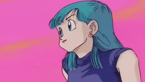 a girl with blue hair is wearing a blue vest and earrings .