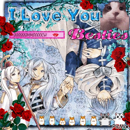 a picture of a girl and a boy with the words i love you besties