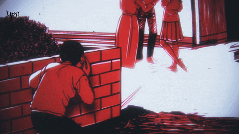 a drawing of a man behind a brick wall with the letters lpyt on the bottom left