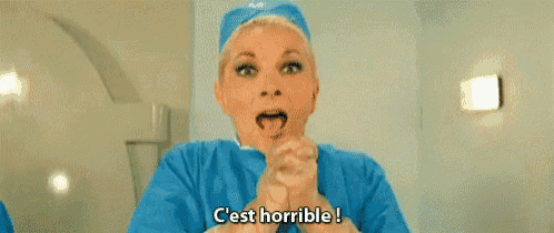 a woman in a surgical gown is saying c'est horrible