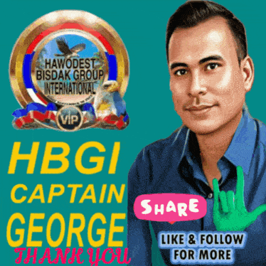 a poster for hbgi captain george with a man giving a peace sign