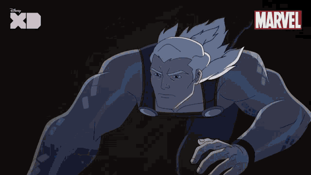 a cartoon of a man with a marvel logo on the bottom