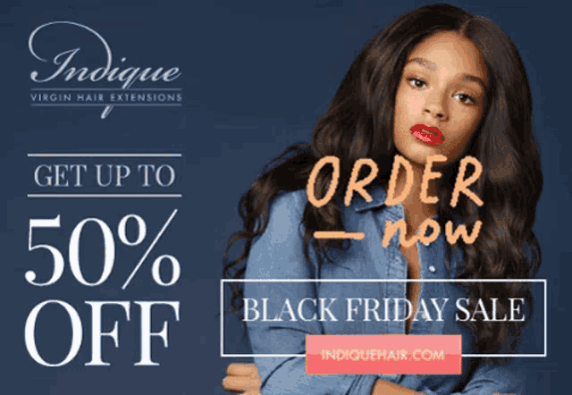 an advertisement for virgin hair extensions shows a woman