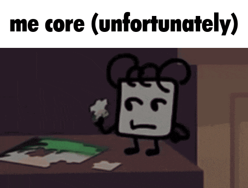 a cartoon character is holding a piece of paper and says me core unfortunately