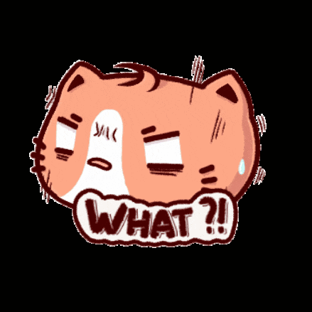 a cartoon cat with a sticker that says what