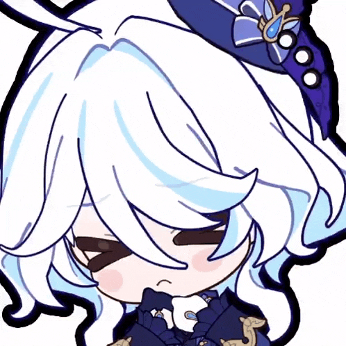 a cartoon drawing of a girl with white hair and a blue hat