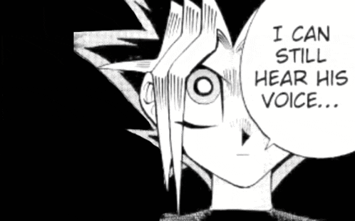 a black and white drawing of a man with the words " i can still hear his voice "