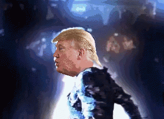 a pixelated image of donald trump standing in front of a crowd