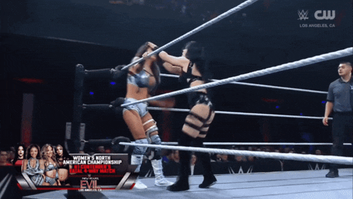 two women are wrestling in a ring with the words women 's north american championship