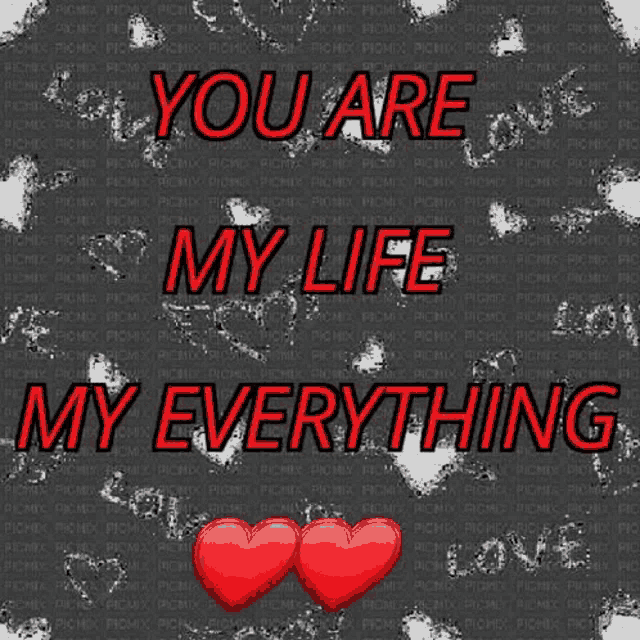 a poster that says " you are my life my everything " with two red hearts