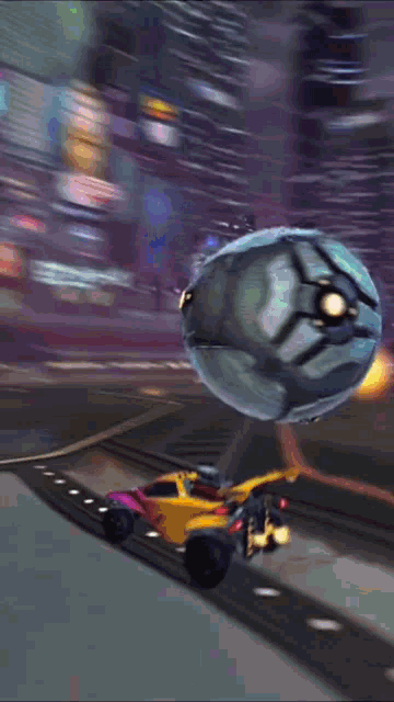 a rocket league game is being played in a city at night