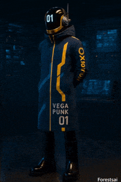 a person wearing a vega punk 01 coat and helmet