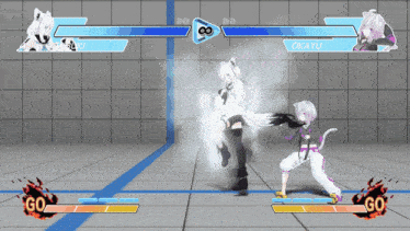 a video game is being played between two characters named okayu and yuki
