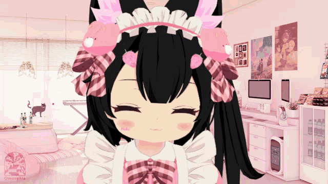 a girl wearing a headband with strawberries and bunny ears