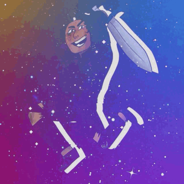 a cartoon drawing of a person with a sword