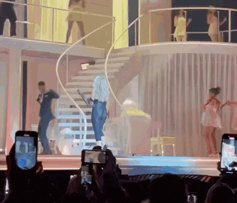 people are taking pictures of a woman on a stage