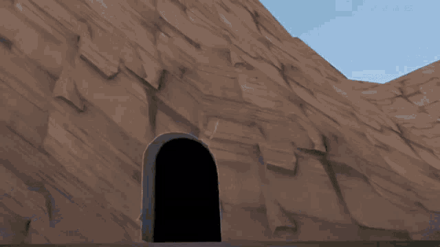 three cartoon characters are standing next to each other in front of a tunnel