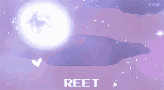 a pixel art of a purple sky with a full moon and the words reet