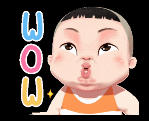 a cartoon of a baby with a surprised look on his face and the words " woo " behind him