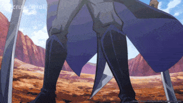 a crunchyroll advertisement shows a person holding a sword