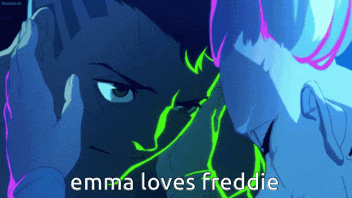 emma loves freddie is written on a picture of two men
