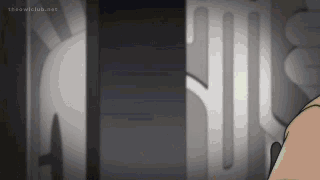 a person is standing in a dark room with a light shining through a door .