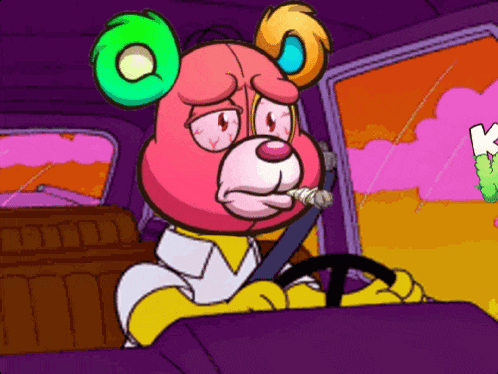 a cartoon of a teddy bear driving a car