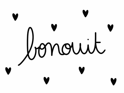 the word bonouit is surrounded by smaller hearts