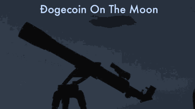a person looking through a telescope with the words dogecoin on the moon behind them