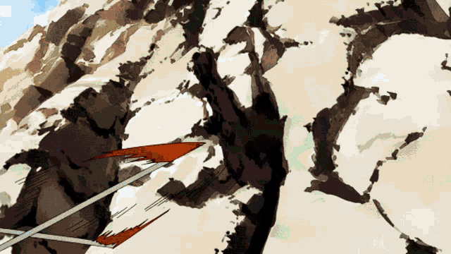 a drawing of a cliff with a red arrow pointing to the right