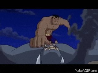 a cartoon character is riding on the back of a giant elephant .