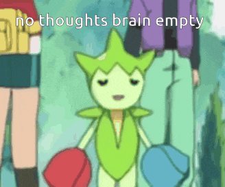 a cartoon character with the words no thoughts brain empty