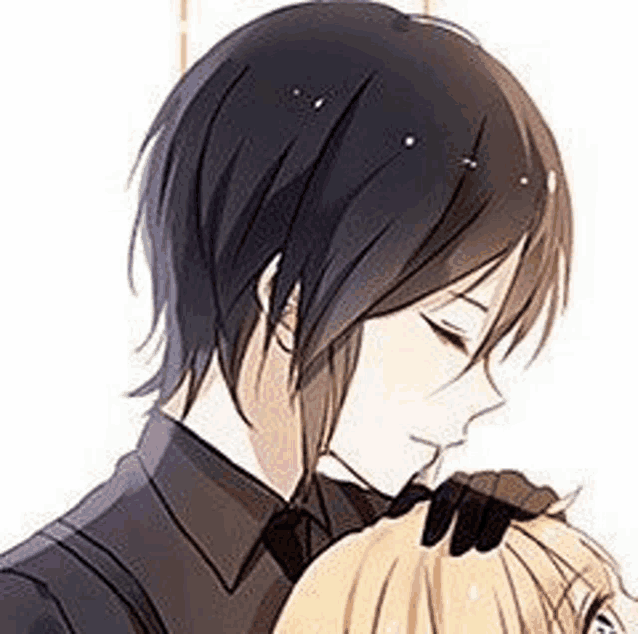 a man and a woman are hugging each other in a cartoon .