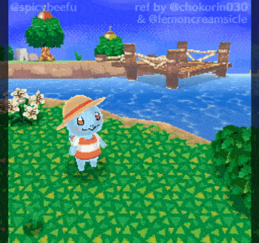 a pixel art of a squirtle wearing a straw hat and striped shirt