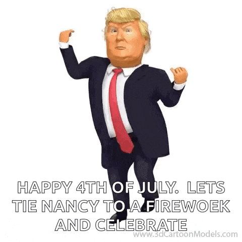 a cartoon of donald trump in a suit and tie running .