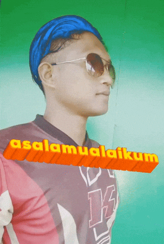 a man wearing sunglasses and a shirt that says ' assalamualaikum '