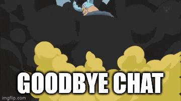 a cartoon says goodbye chat in the middle of a explosion