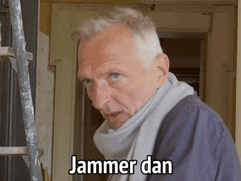 a man with a scarf around his neck has the word jammer dan on his face