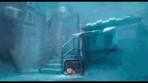 a person is swimming underwater in a building