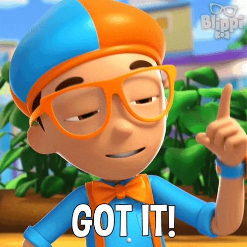 a cartoon character with glasses and a hat says got it